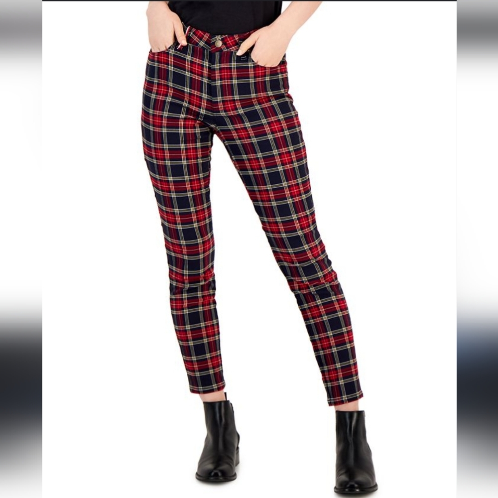 Like New TOMMY HILFIGER Women's Tribeca Plaid-Print Skinny Pants